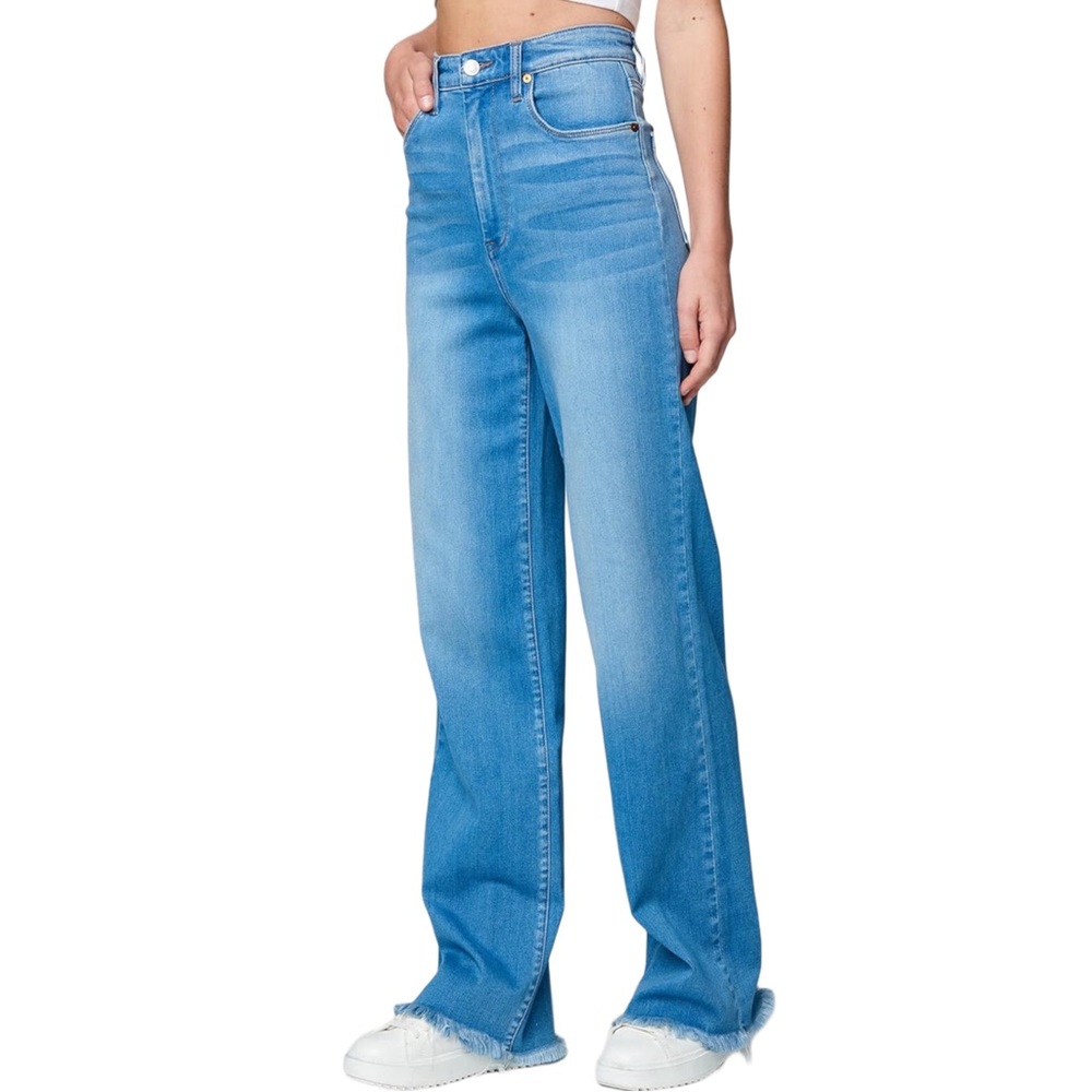 BLANK NYC Rib Cage High Waisted Wide Leg Jeans With Fray Hem In Style Franklin.